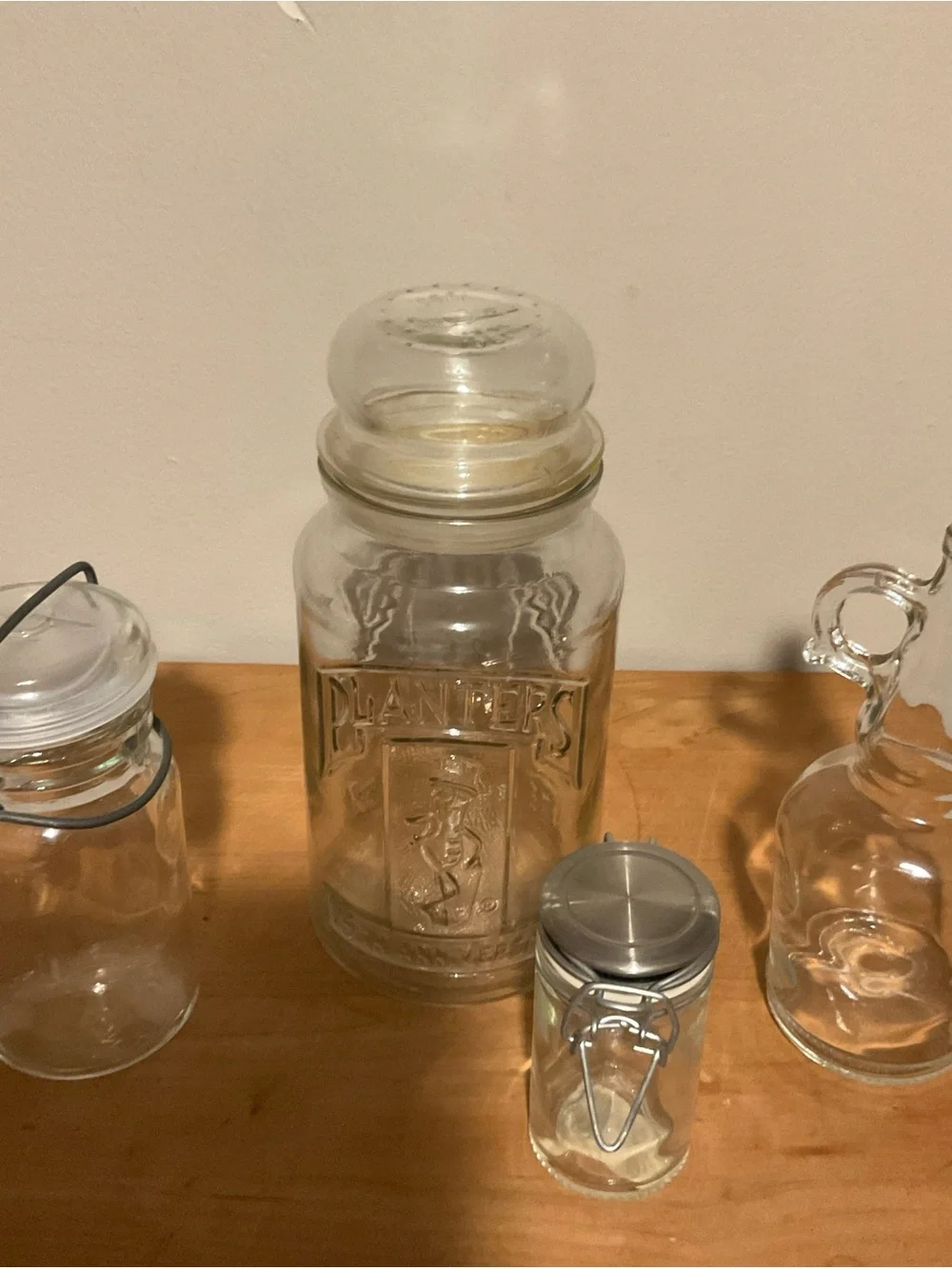 Vintage Clear Glass Apothecary Jar with Lid - Embossed Planters Logo
